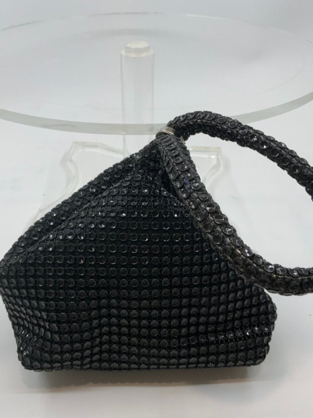Vintage Black Rhinestone Mini Evening Bag Wristlet Purse